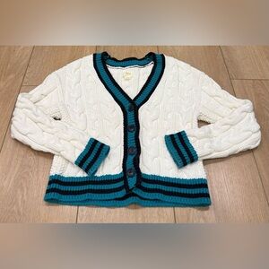 Maeve Anthropologie Cable Knit Cardigan XS Ivory Teal Stripe Button Front